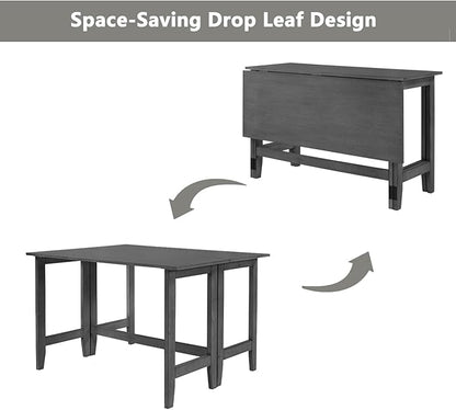 Merax Farmhouse Wood Extendable Dining Table with Drop Leaf for Small Places, Modern Freestanding Scalable Desk for Kitchen & Living Room, Gray