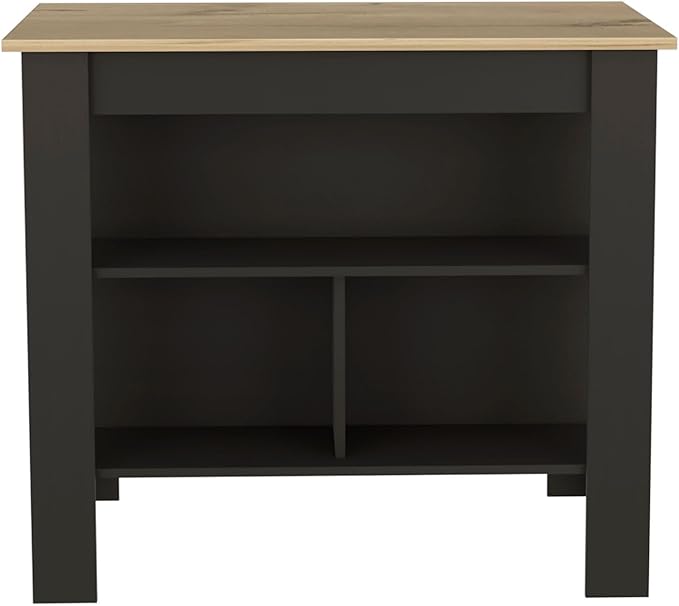 Kitchen Island Kitchen Table 35" H Four Legs with 3 Open Storage Shelves Wide Top for Meal Prep Spacious Leg Room Practical(Natural Black)