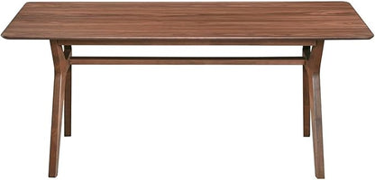 CONSDAN Dining Table for 4-8, Table Only, 71x35 Extra Large, Rectangular Shape, Walnut Veneer Top, Solid Wood Frame, Softly Curved Edges, Elegant Look