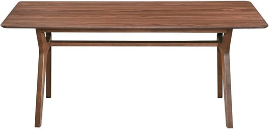 CONSDAN Dining Table for 4-8, Table Only, 71x35 Extra Large, Rectangular Shape, Walnut Veneer Top, Solid Wood Frame, Softly Curved Edges, Elegant Look