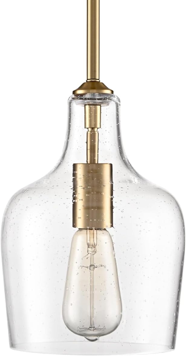 Modern Seeded Glass Kitchen Pendant Lighting Rod-Hung Brass Glod Pendant Lighting for Kitchen Island with Teardrop Shape Hand-Blown Glass