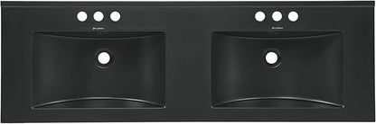 48" Ceramic Vanity Top Double Basins in Matte Black with 3 Holes