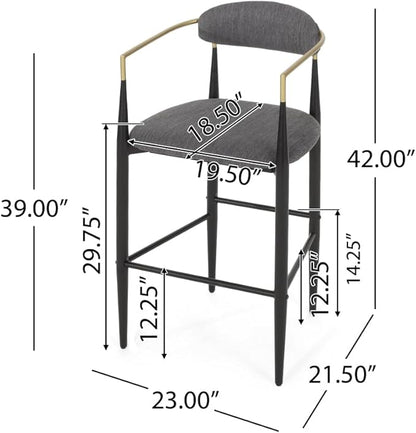 Padded Bar Stool Set with Backrest (2-Piece) — 29.75-inch seat Height fits Kitchen Islands 40.5 inches and Above, Supports up to 260 lbs. (Charcoal,Fabric)