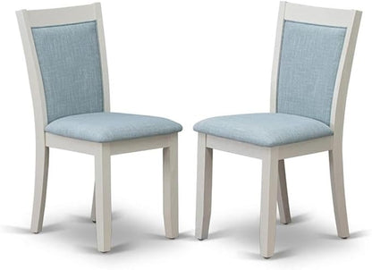 East West Furniture MZC0T15 Monza Parsons Dining Chairs - Baby Blue Linen Fabric Padded Chairs, Set of 2, Wirebrushed Linen White