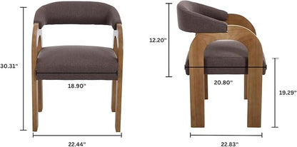 Farmhouse Dining Chairs Set of 6 - Upholstered Armchairs with Linen Cushions & Curved Wooden Arms, Barrel Wood Kitchen Chairs for Dining Room/Cafe/Kitchen Island (Espresso Brown)