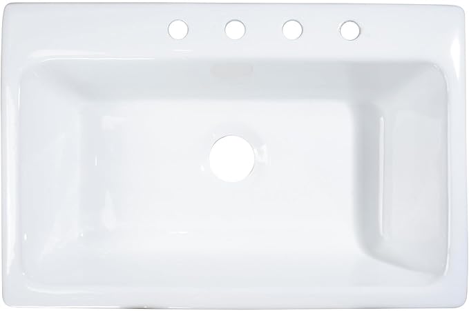 Gourmetier GCKTS33229 Towne 33-Inch Cast Iron Drop-In Kitchen Sink, 4-Hole, White