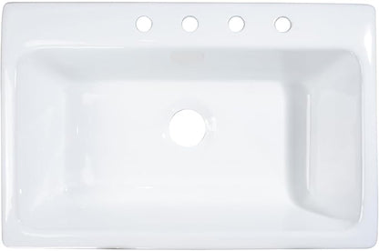 Gourmetier GCKTS33229 Towne 33-Inch Cast Iron Drop-In Kitchen Sink, 4-Hole, White
