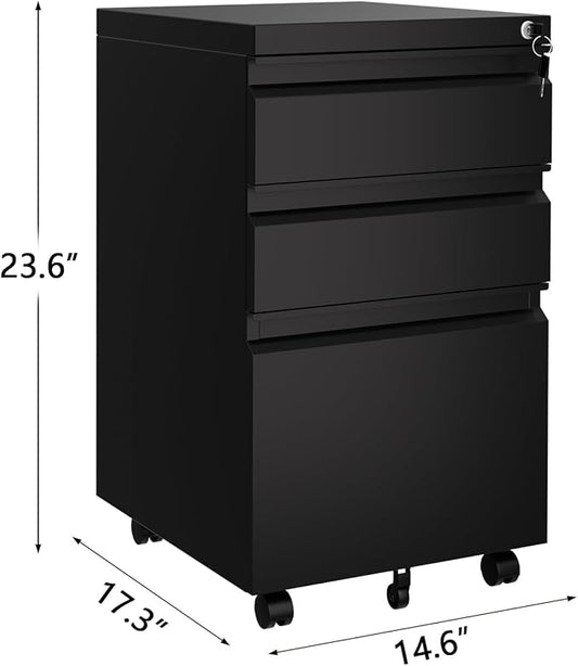 GarveeHome File Cabinet 3-Drawer Mobile File Cabinet with Lock Keys | Under Desk Storage Fits Legal Letter A4 Easy Assembly Office