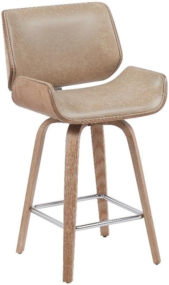 Tyler Modern Counter Height Swivel Bar Stool with White Wash Finished Wood and Vintage Brown Upholstery Set of 4