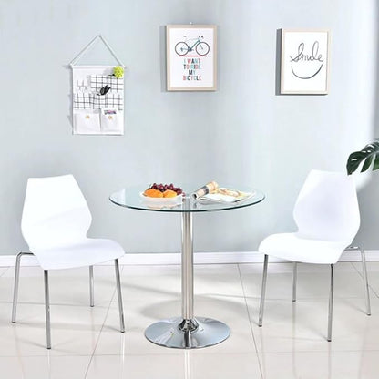 31.2” Round Glass Top Pedestal Table Glass Kitchen Dining Table, Modern Circular 2-4 Seat Breakfast Bistro Table for Dining Room, Living Room, Cafe