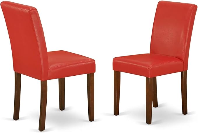 HomeStock 7 Piece Kitchen Table & Chairs Set Consist of a Rectangle Dining Room Table and 6 FireBrick Red Faux Leather Upholstered Chairs, 36x60 Inch, Mahogany