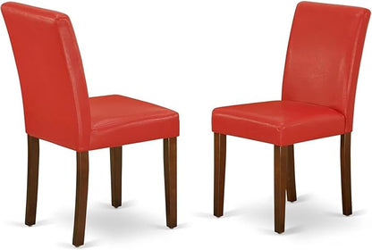 HomeStock 7 Piece Kitchen Table & Chairs Set Consist of a Rectangle Dining Room Table and 6 FireBrick Red Faux Leather Upholstered Chairs, 36x60 Inch, Mahogany