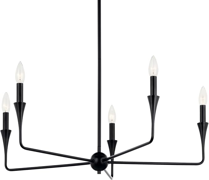 Kichler Alvaro 5-Light Chandelier, Soft Modern Light in Black, for Dining Room, Office or Bedroom (19.25" x 30.25"), 52689BK