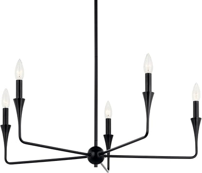 Kichler Alvaro 5-Light Chandelier, Soft Modern Light in Black, for Dining Room, Office or Bedroom (19.25" x 30.25"), 52689BK