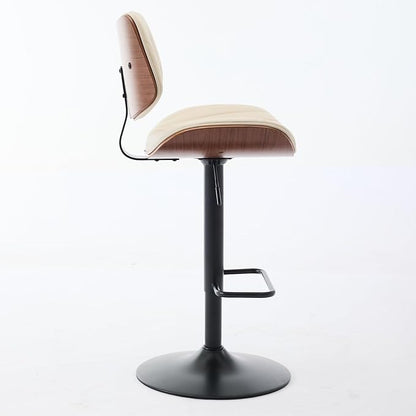 Walnut Bentwood Bar Stools Mid Century Modern Adjustable Counter Height Black Leather Upholstered 360°Swivel Bar Chairs for Kitchen Island,Dining Room,Cafe,Beige,Set of 2