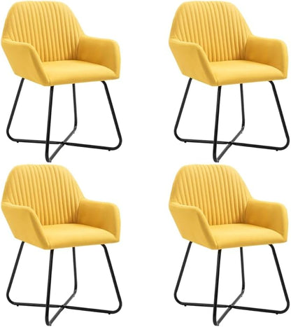 Set of 4 Yellow Modern Dining Chairs, 19" Leg, Powder-Coated Steel, Padded Armrests, 16.3" Seat, Ergonomic Indoor Kitchen/Living Seating