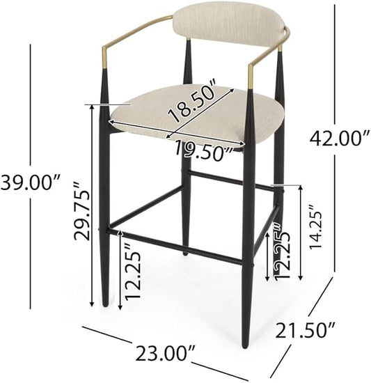 Padded Bar Stool Set with Backrest (2-Piece) — 29.75-inch seat Height fits Kitchen Islands 40.5 inches and Above, Supports up to 260 lbs. (Beige,Fabric)