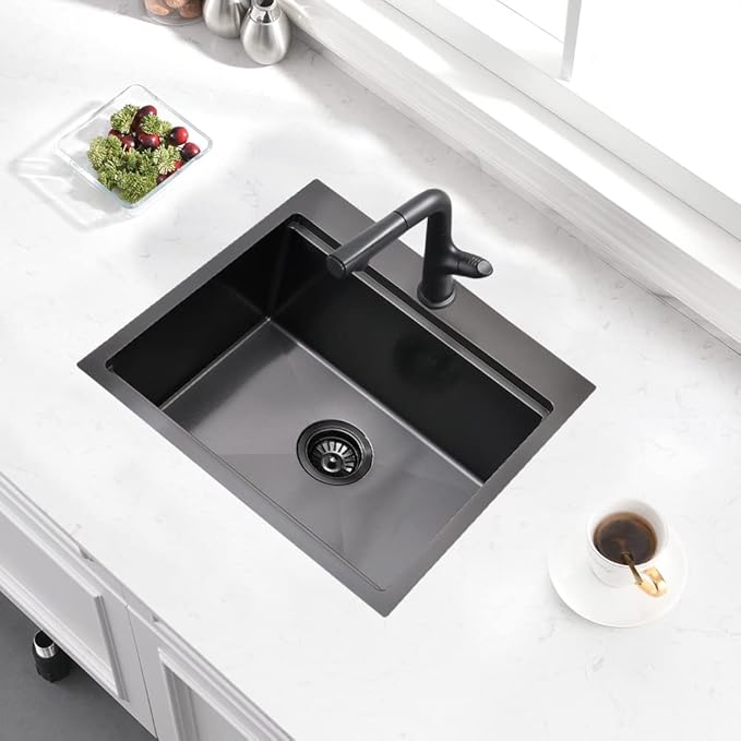 21 Drop In Sink-Bokaiya 21x20 Inch Small Drop In Bar Sink Black Stainless Steel Outdoor Rv Sink 16 Gauge Top Mount Single Bowl Small Kitchen Sink with Cutting Board