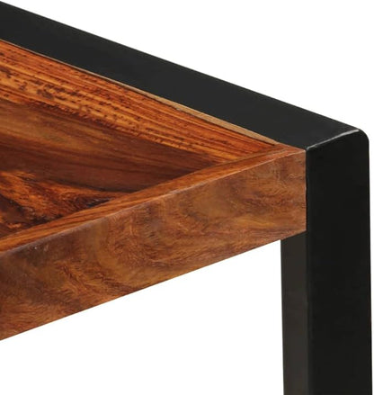 Solid Acacia Wood Dining Table, Brown and Black, 55.1 x 27.6 Inch, Industrial Style Kitchen Dinner Table for 4-6 People, Polished Finish