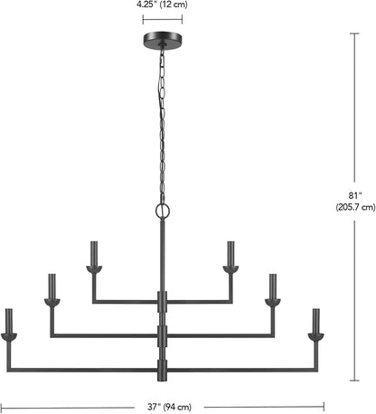 Globe Electric 67000125 6-Light Chandelier, Matte Black, 3-Tier Construction, Black Chain, Swivel Arms, Candelabra Base Bulbs, Ceiling Light Fixture, Chandeliers for Dining Room, Home Decor