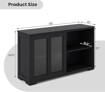 NAFORT Wooden Buffet Cabinet Sideboard with Sliding Doors, Kitchen Storage Console Table, Accent Coffee Bar with Adjustable Shelf for Living Room, Dining Room (Black, 13" D x 42" W x 24.5" H)