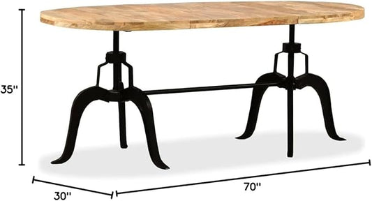 Solid Mango Wood Oval Dining Table Industrial Style Brown 70.9 Inch for Dining Room Kitchen Accommodates 6