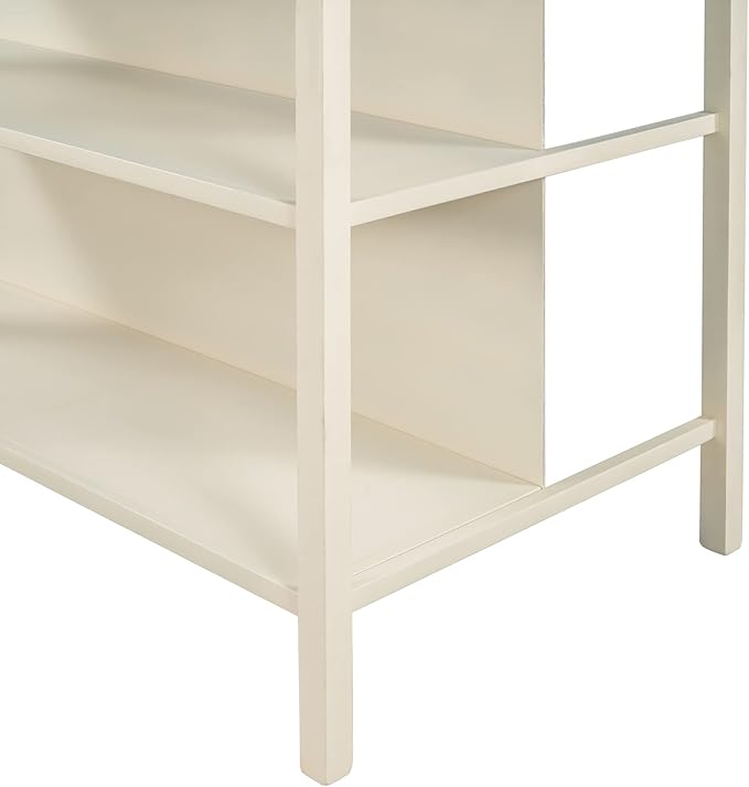 Generic 1-Solid Wood ic 45"" Stationary Kitchen Island, Rubber Wood Butcher Block Dining Table Prep Table with 2 Open Shelves for Small Places,Walnut+Cream White,Walnut