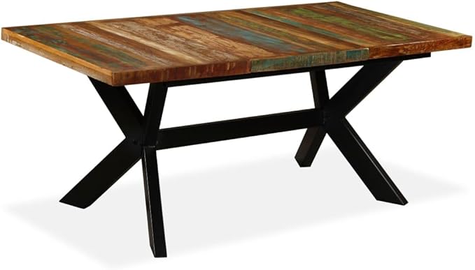 Industrial Reclaimed Wood Dining Table 70.9" Rectangular Kitchen & Dining Room Table Seats 6, Lacquered Multicolor Solid Surface, Modern Design for Spacious Eating Areas