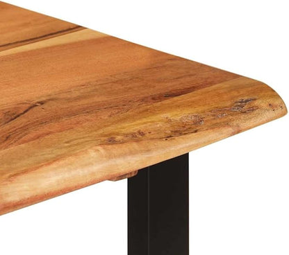 Solid Acacia Wood Dining Table 43.3"x19.7"x29.9" Rustic Kitchen Island with Black Steel Frame for Small Spaces Farmhouse Counter Height Furniture