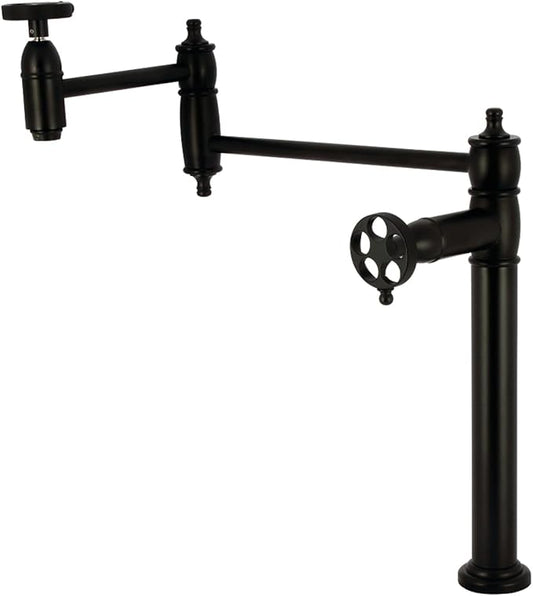 Kingston Brass KS3700RKZ Wendell Two-Handle 1-Hole Deck Mount Pot Filler Faucet with Knurled Handle in Matte Black