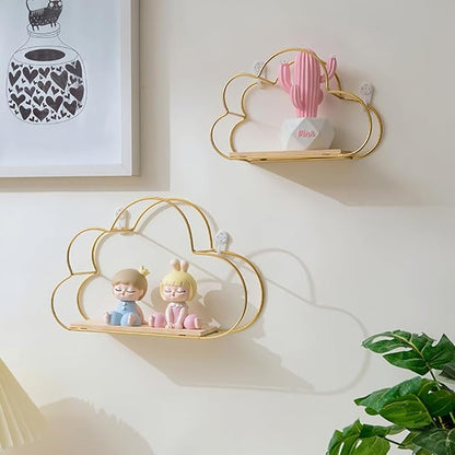 Floating Cloud Shelves for Wall 3 Pack, Mini Cute Floating Shelves with LED Lights for Kids Room Decor, Hanging Display Wall Shelf for Bedroom Kitchen Living Room Decor