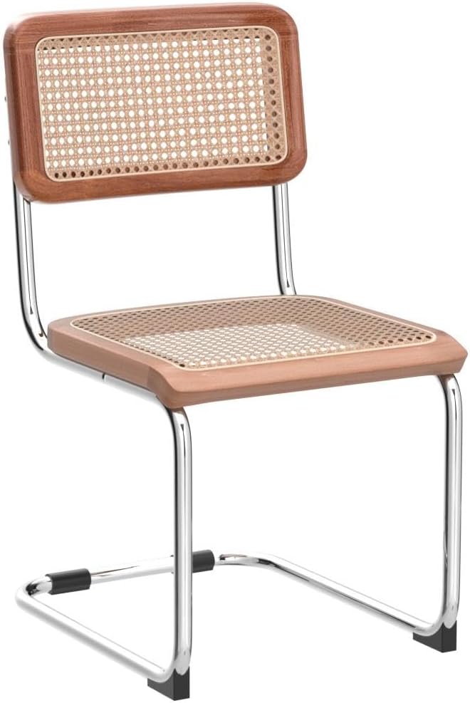 Alunaune Mid Century Modern Dining Chairs Set of 4, Upholstered Natural Rattan Kitchen Chairs Accent Chair, Armless Side Chairs with Metal Chrome Legs for Bedroom Living Room-Rattan Seat