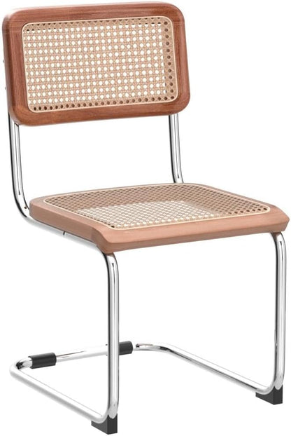 Alunaune Mid Century Modern Dining Chairs Set of 4, Upholstered Natural Rattan Kitchen Chairs Accent Chair, Armless Side Chairs with Metal Chrome Legs for Bedroom Living Room-Rattan Seat