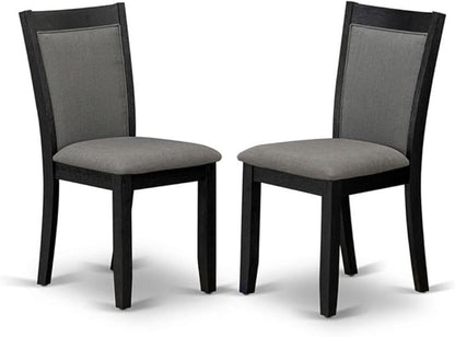East West Furniture MZC6T50 Monza Parson Dining Room Chairs - Dark Gotham Grey Linen Fabric Padded Chairs, Set of 2, Wirebrushed Black