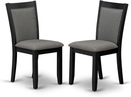 East West Furniture MZC6T50 Monza Parson Dining Room Chairs - Dark Gotham Grey Linen Fabric Padded Chairs, Set of 2, Wirebrushed Black