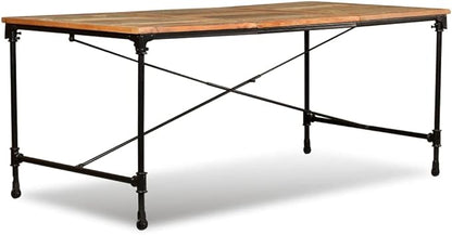 Multicolor Dining Table 71 inch Rectangular Reclaimed Wood Kitchen Table Seats 6 with Wheels Modern & Rustic Fusion for Dining Room Small Spaces