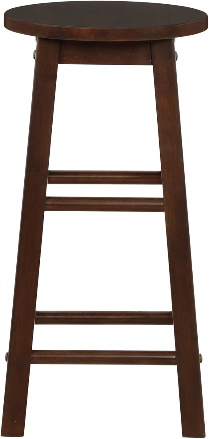 Linon Zeke Walnut Solid Wood Backless Round Counter Stool with 24 Inch Seat Height