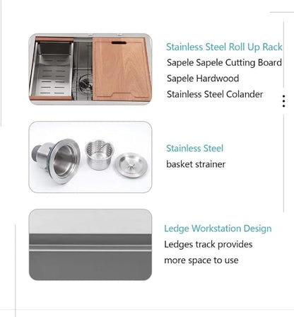Logmey 36 Inch Drop in Farmhouse Kitchen Sink 36x22 Stainless Steel Workstation Topmount Apron Front Farm Sink 16 Gauge Single Bowl 10" Deep Sinks 36x22x10