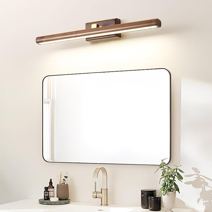 Wood Walnut Vanity Light Fixtures - LED Bath Sconces for Bathroom Over Mirror, Adjustable Brass Fittings, 4000K Natural White Light(Walnut Color,90cm)