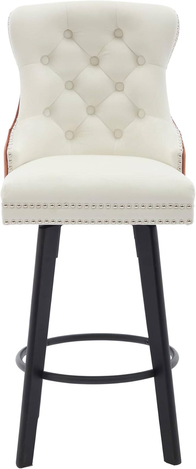 Modern Swivel Bar Stools Velvet Button Tufted Bar Stools Rivet Trim Bar Stools for Kitchen Island,Bistro, with Metal Pull Ring Sturdy Footrest Large Backrest for Home Bar