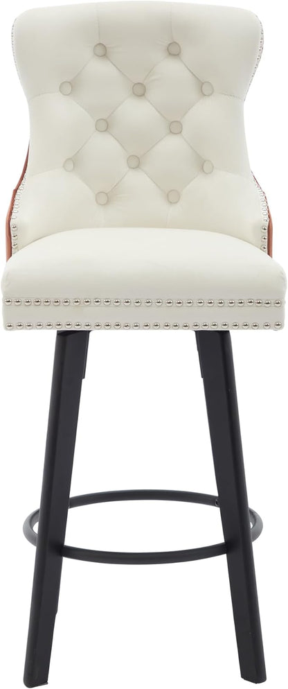 Modern Swivel Bar Stools Velvet Button Tufted Bar Stools Rivet Trim Bar Stools for Kitchen Island,Bistro, with Metal Pull Ring Sturdy Footrest Large Backrest for Home Bar
