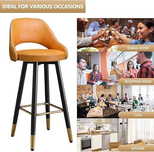 s - Counter Height PU Leather Curved Back Chairs with Metal Footrest for Kitchen Island - Design, 55cm, Perfect for Dining and Entertaining,Orange-55cm
