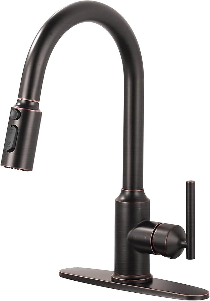 WOWOW Kitchen Faucets with Pull Down Sprayer, Oiled Rubbed Bronze Kitchen Faucet with Sprayer, 304 Stainless Steel High Arc Single Handle Pull Down Kitchen Faucet for Kitchen Sink Faucet