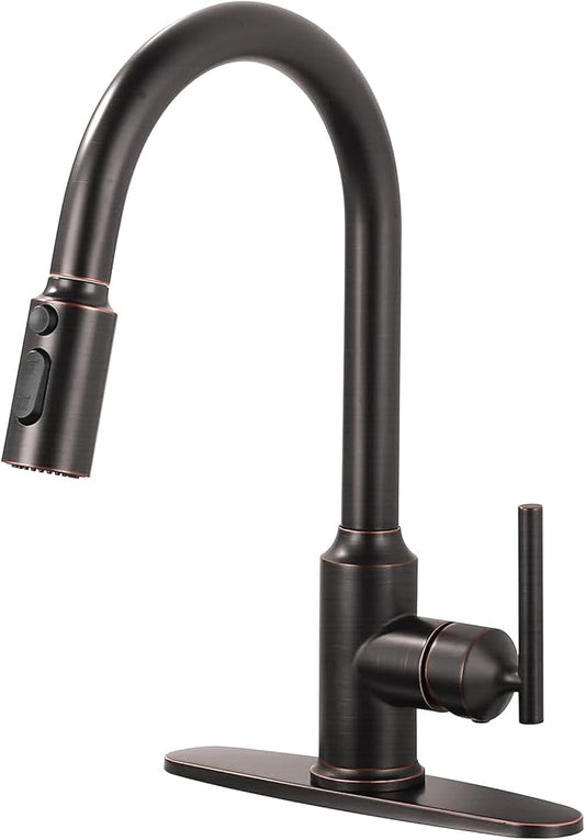 WOWOW Kitchen Faucets with Pull Down Sprayer, Oiled Rubbed Bronze Kitchen Faucet with Sprayer, 304 Stainless Steel High Arc Single Handle Pull Down Kitchen Faucet for Kitchen Sink Faucet