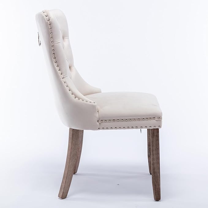 INCLAKE Dining Chairs Set of 2, Velvet Upholstered Dining Room Side Chairs with Button Tufted Back, Nailhead Trim & Wooden Legs, Modern Counter Height Bar Stools for Home Kitchen Island, Beige