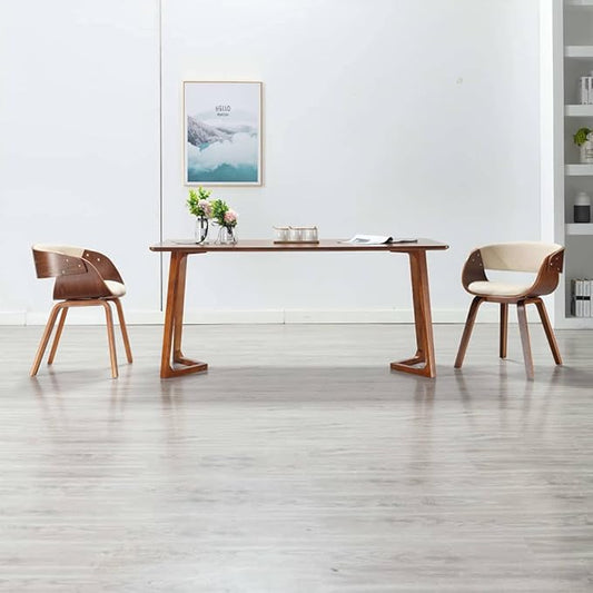 Modern Dining Chair Cream and Dark Brown Faux Leather Bentwood Frame Rectangular Single Seating Ergonomic Comfort for Kitchen Dining Room Home Furniture