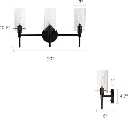 classy leaves 3 Light Bathroom Light Fixtures, Matte Black Bathroom Vanity Light, Modern Farmhouse Bathroom Lights Over Mirror, Black Bathroom Wall Lights with Glass Shades for Bedroom, Living Room