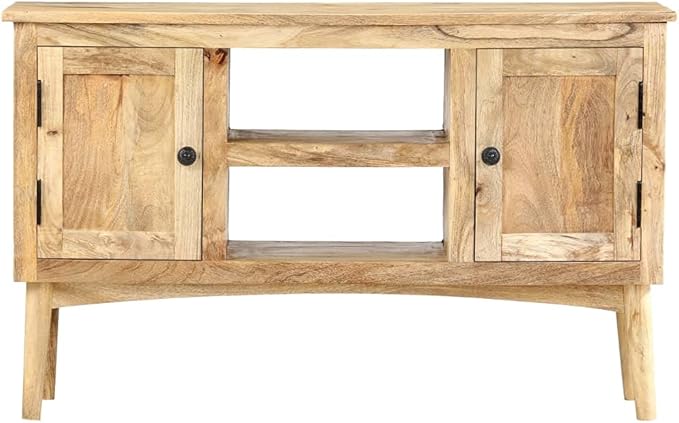 Solid Mango Wood Sideboard, Rectangular Brown Storage Cabinet, Lacquered Finish, 39.4" Living Room Buffet, Natural Grain Furniture for Dining Space Kitchen Furnitur