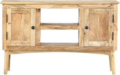 Solid Mango Wood Sideboard, Rectangular Brown Storage Cabinet, Lacquered Finish, 39.4" Living Room Buffet, Natural Grain Furniture for Dining Space Kitchen Furnitur