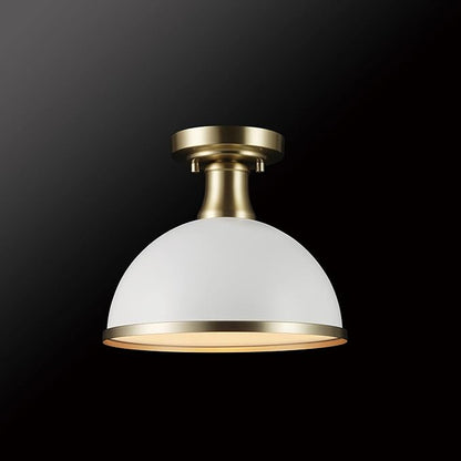 GLOBE Electric 66000037 1-Light Semi-Flush Mount Ceiling Light, Matte White, Brass Accents, Bedroom Lighting Fixtures Ceiling, Dining Room Fixture, Timeless Lighting for Hallway or Dining Room